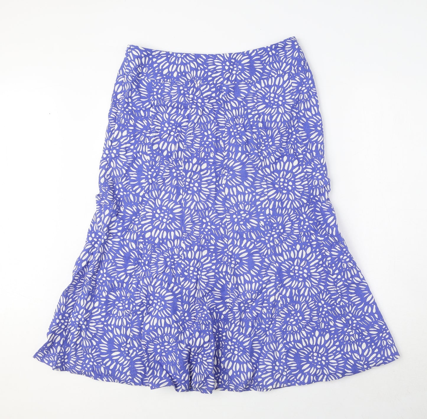 EWM Womens Blue Geometric Linen A-Line Skirt Size 12 Zip
