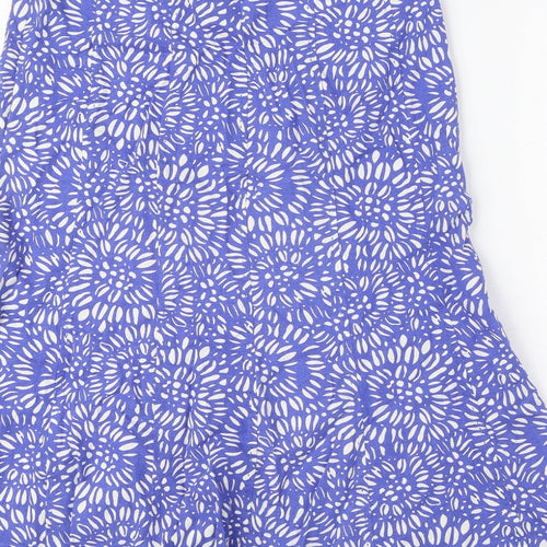 EWM Womens Blue Geometric Linen A-Line Skirt Size 12 Zip