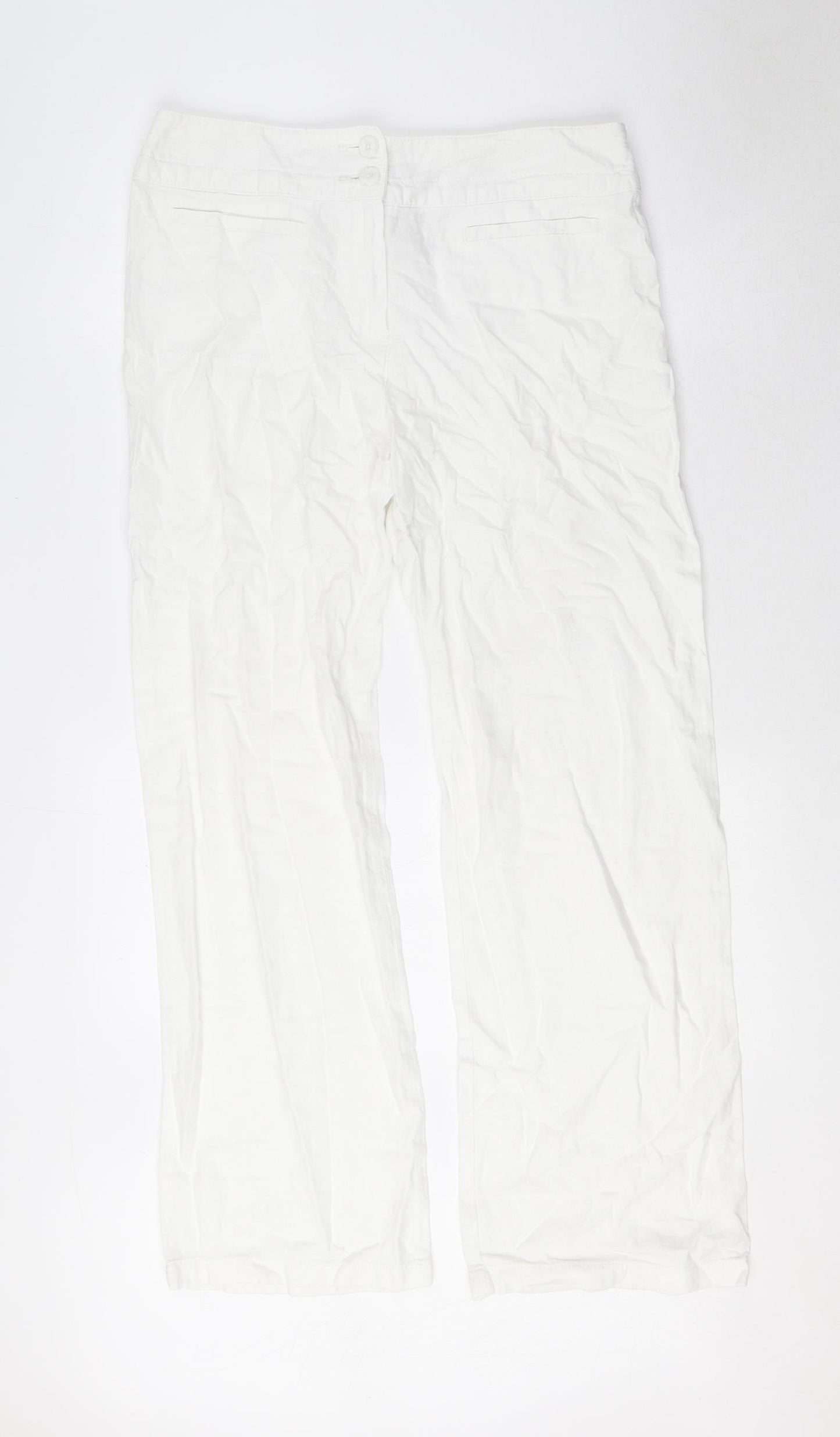 Per Una Womens White Linen Trousers Size 12 L30 in Regular Zip