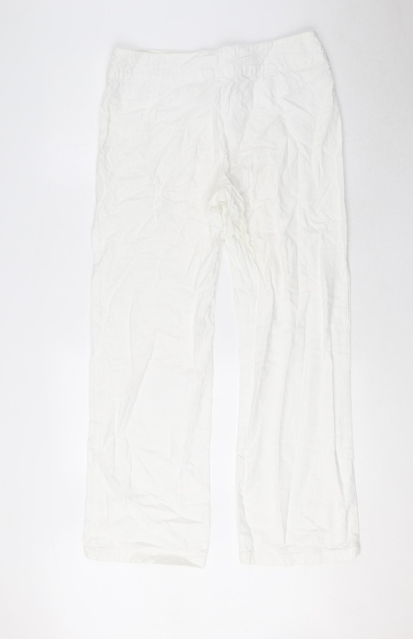 Per Una Womens White Linen Trousers Size 12 L30 in Regular Zip