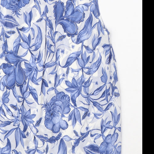 H&M Womens Blue Floral Polyester Basic Button-Up Size 8 Collared