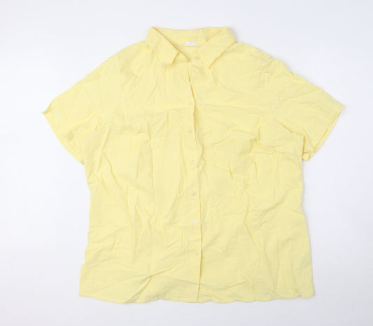 Marks and Spencer Womens Yellow Cotton Basic Button-Up Size 20 Collared
