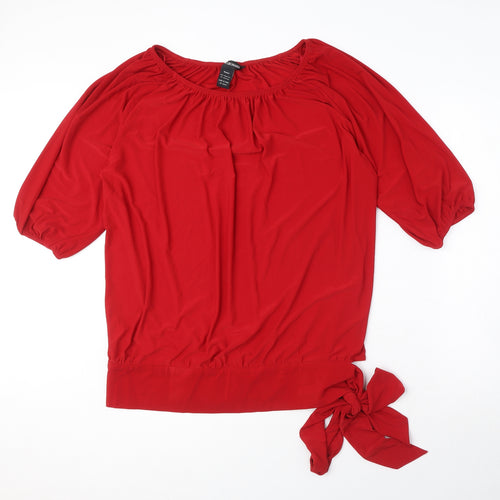 Nina Leonard Womens Red Polyester Basic T-Shirt Size M Round Neck