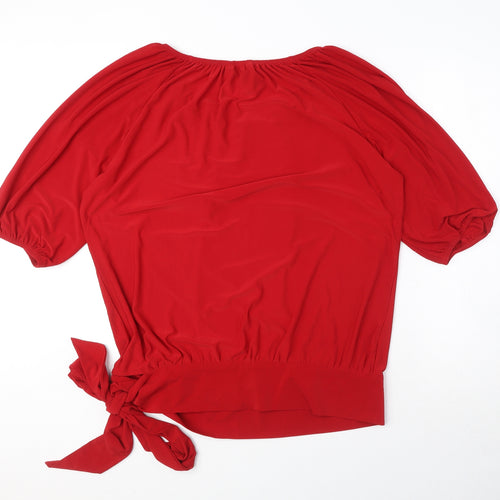 Nina Leonard Womens Red Polyester Basic T-Shirt Size M Round Neck
