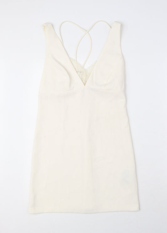FOREVER 21 Womens Ivory Polyester A-Line Size S V-Neck Zip