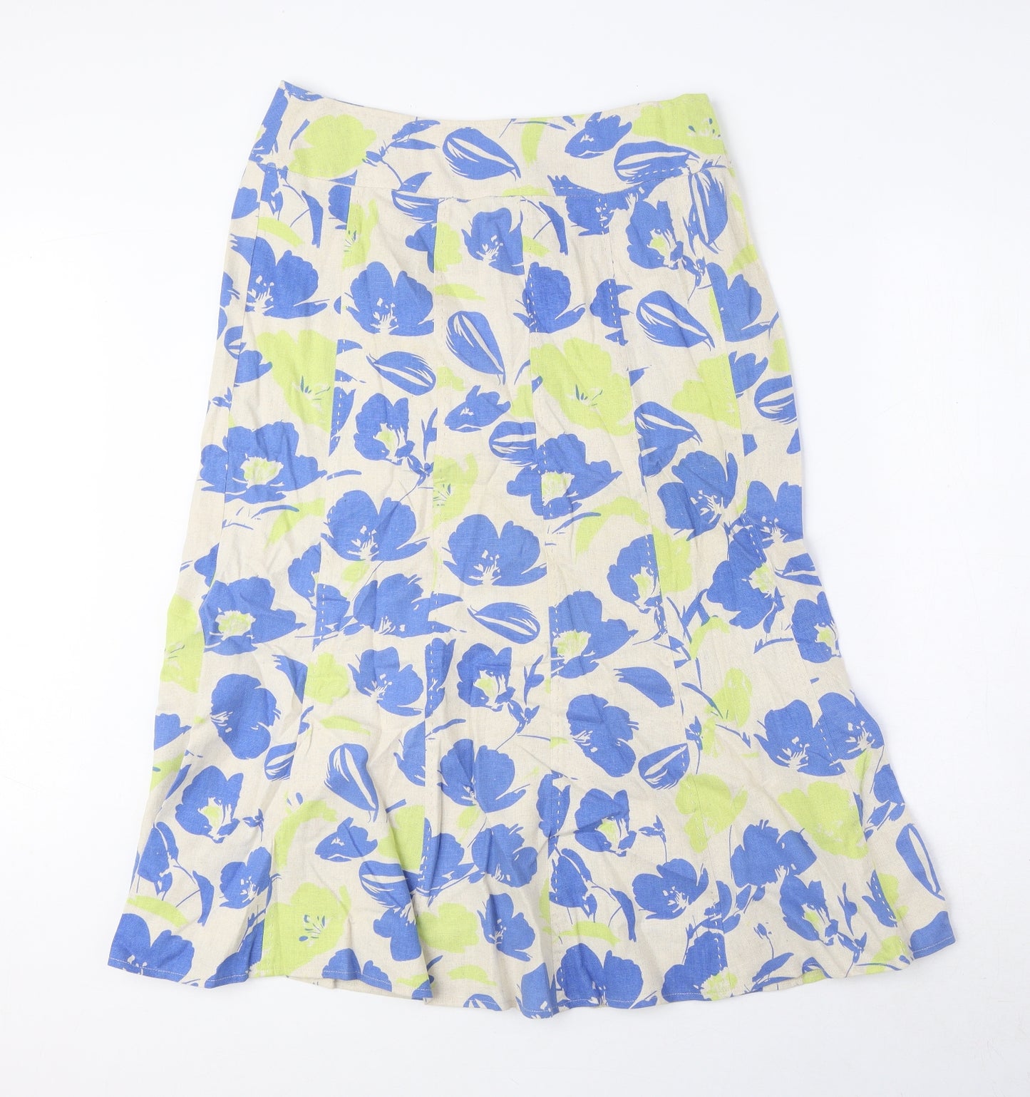 EWM Womens Multicoloured Geometric Linen A-Line Skirt Size 12 Zip