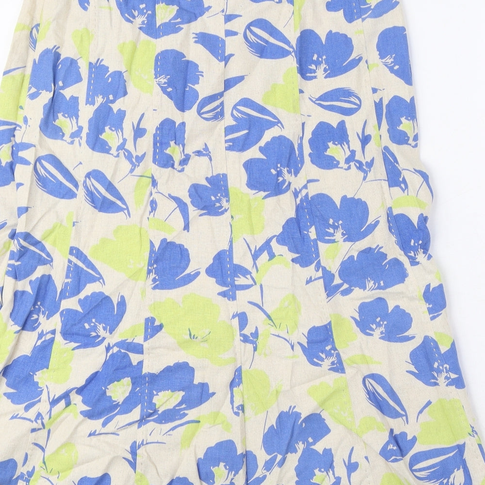 EWM Womens Multicoloured Geometric Linen A-Line Skirt Size 12 Zip
