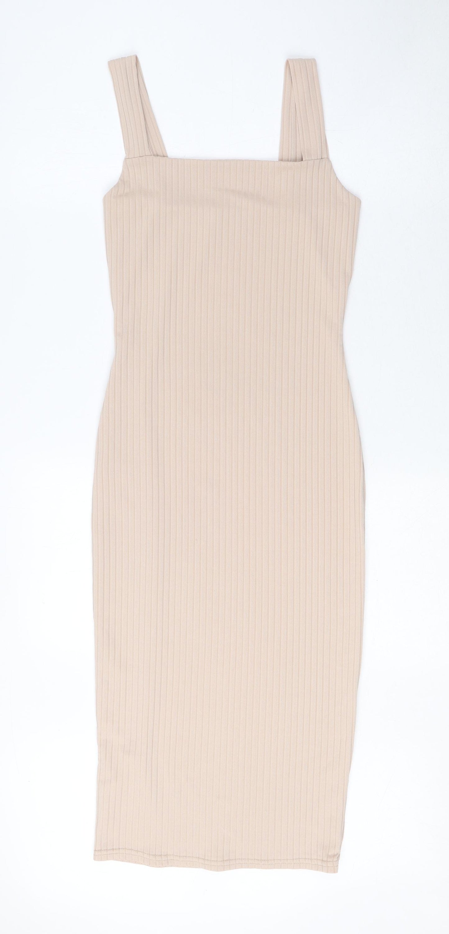 PRETTYLITTLETHING Womens Beige Polyester Bodycon Size 10 Square Neck Pullover