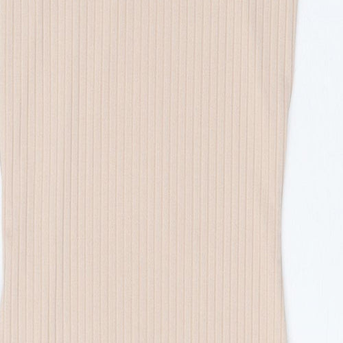 PRETTYLITTLETHING Womens Beige Polyester Bodycon Size 10 Square Neck Pullover