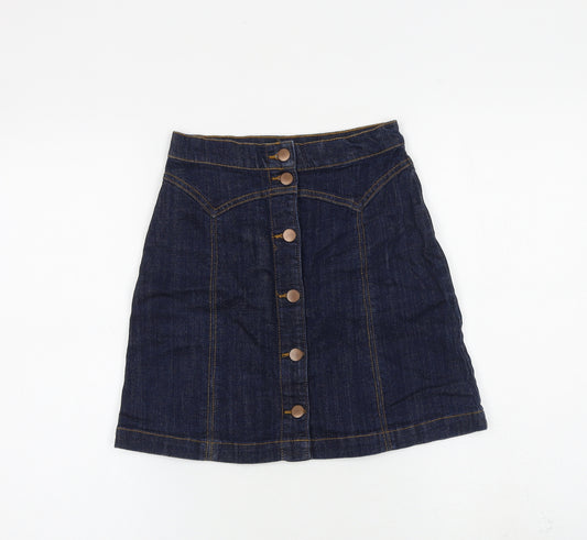 H&M Womens Blue Cotton A-Line Skirt Size 4 Button