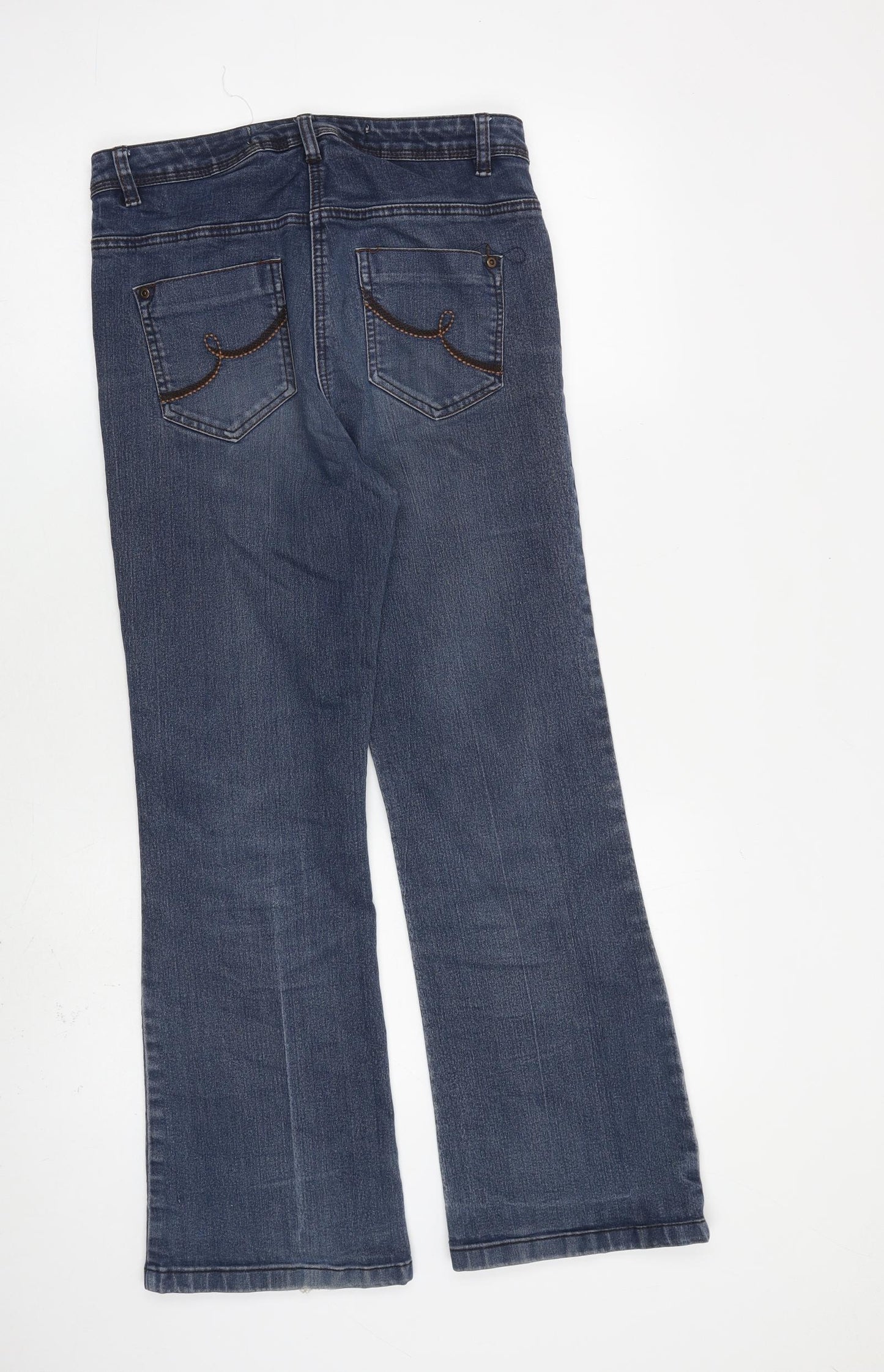 NEXT Womens Blue Cotton Flared Jeans Size 12 L28 in Regular Zip