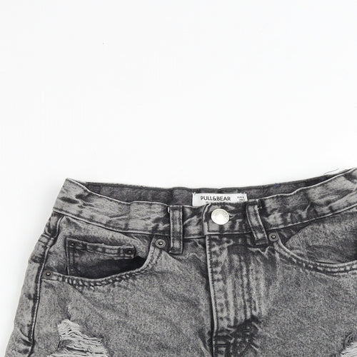 Pull&Bear Womens Grey Cotton Cut-Off Shorts Size 6 Regular Zip - Distressed