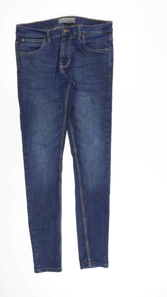 French Connection Mens Blue Cotton Blend Skinny Jeans Size 34 in L32 in Slim Zip