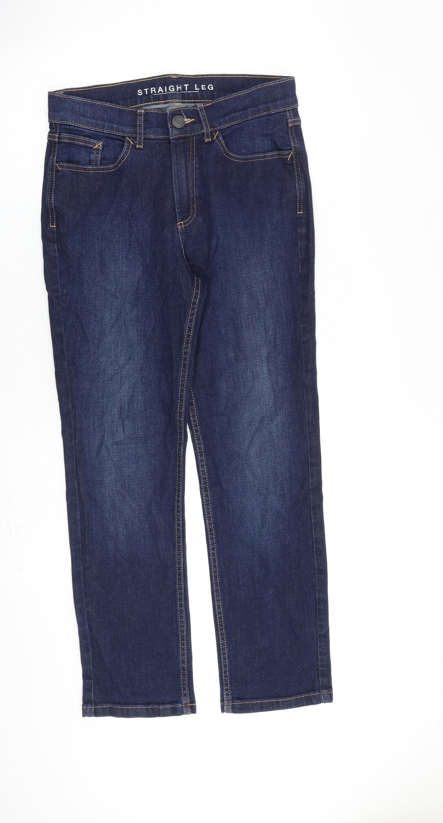 Marks and Spencer Womens Blue Cotton Straight Jeans Size 10 L28 in Regular Zip