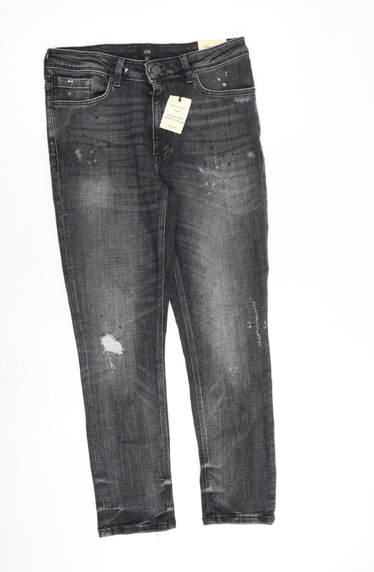 River Island Mens Grey Cotton Skinny Jeans Size 30 in L30 in Slim Zip