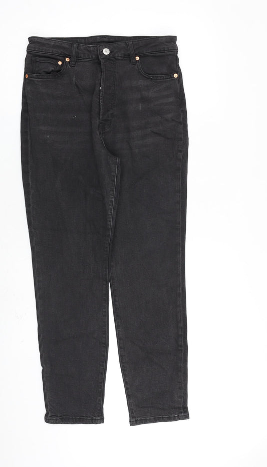 H&M Womens Black Cotton Straight Jeans Size 12 L28 in Regular Button
