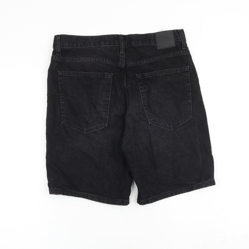 Bershka Mens Black Cotton Chino Shorts Size 32 in L9 in Regular Zip