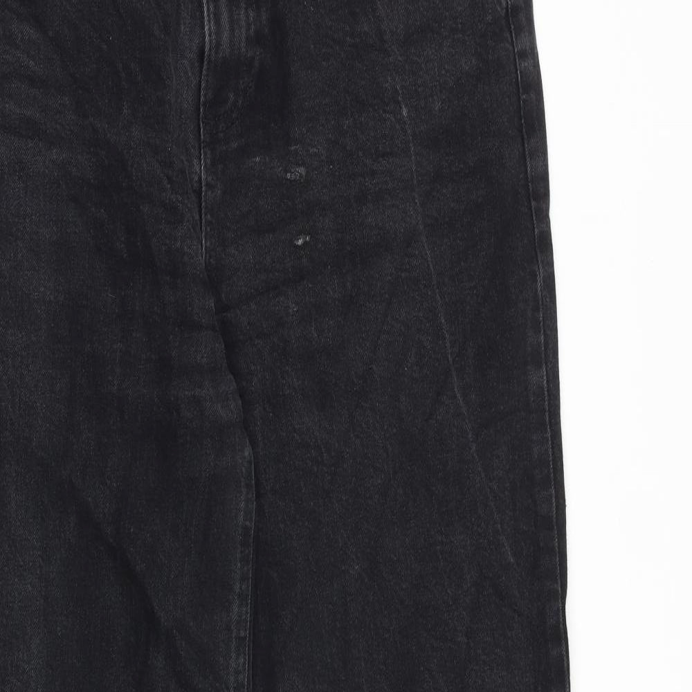 Marks and Spencer Womens Black Cotton Wide-Leg Jeans Size 12 L31 in Regular Zip