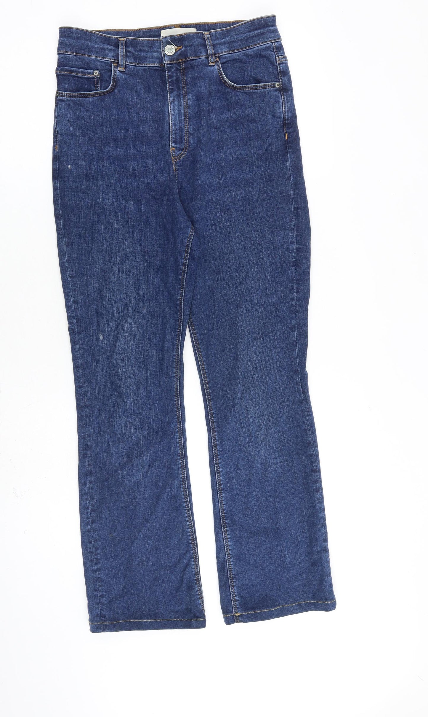 Per Una Womens Blue Cotton Tapered Jeans Size 12 L28 in Regular Zip