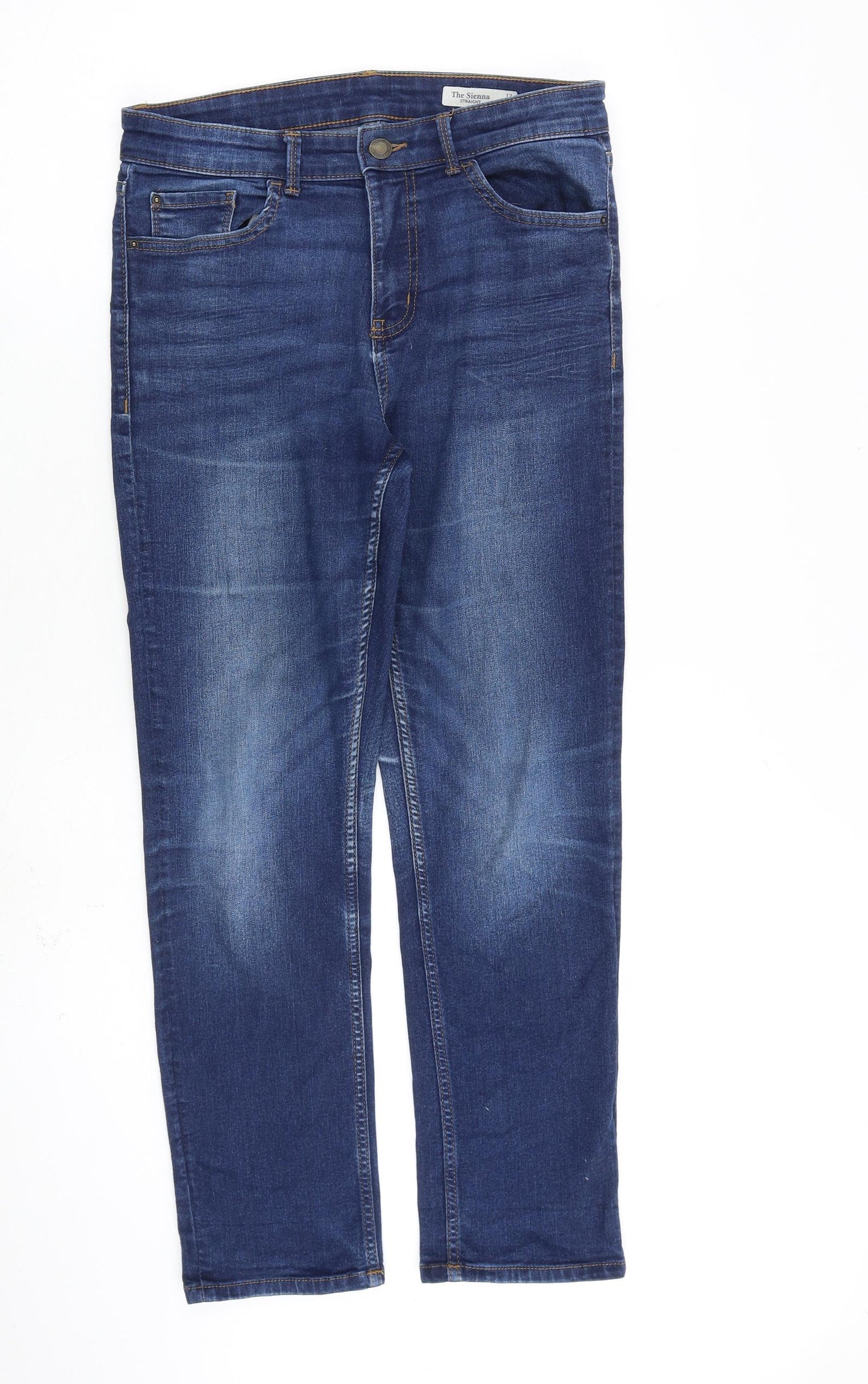 Marks and Spencer Womens Blue Cotton Straight Jeans Size 12 L28 in Regular Zip