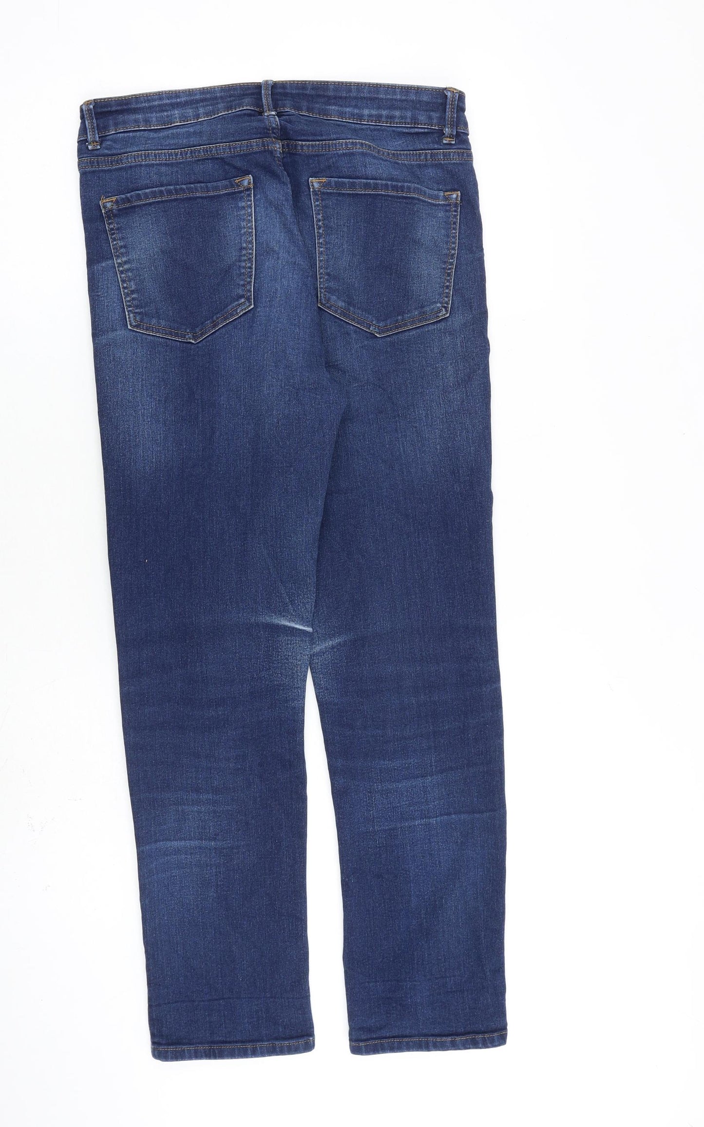 Marks and Spencer Womens Blue Cotton Straight Jeans Size 12 L28 in Regular Zip