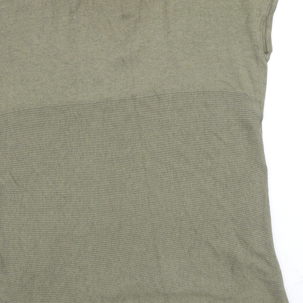 Warehouse Womens Green Acrylic Basic T-Shirt Size 8 V-Neck - Ribbed