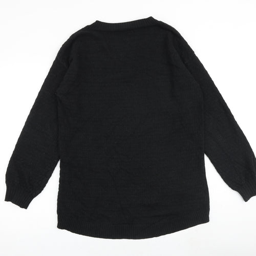 NEXT Womens Black V-Neck Viscose Pullover Jumper Size 10 Pullover - Cable Knit Detail