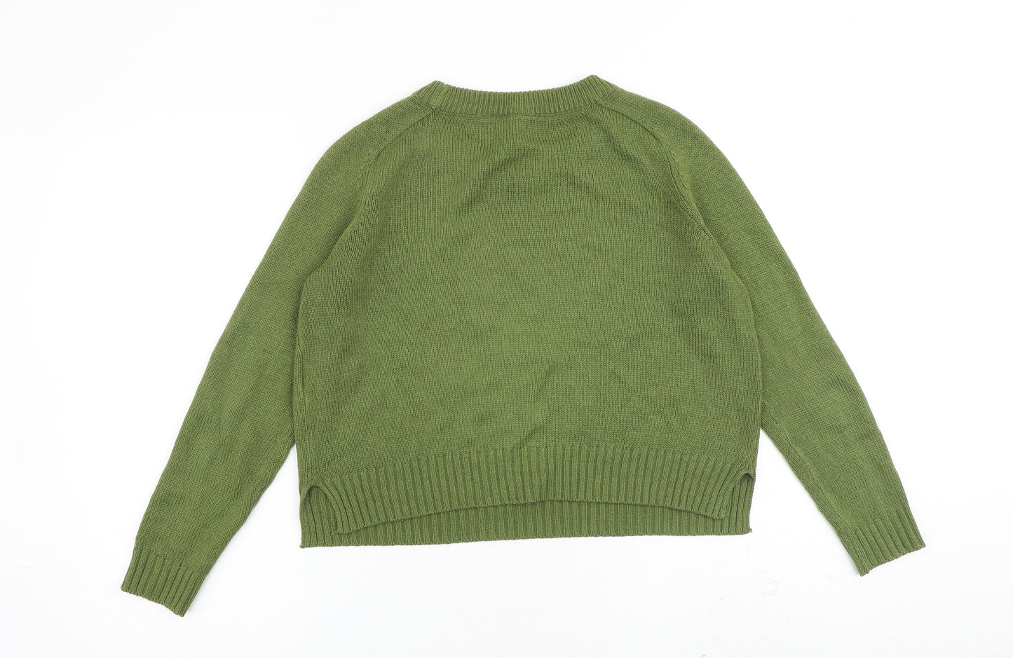 H&M Womens Green Round Neck Acrylic Pullover Jumper Size S