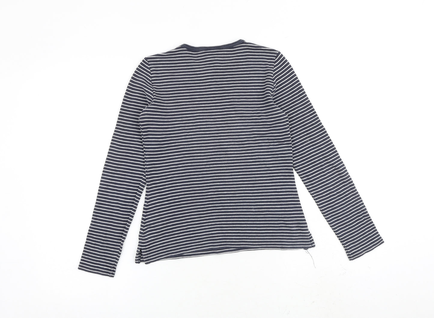 NEXT Womens Blue Striped 100% Cotton Basic T-Shirt Size 10 Round Neck