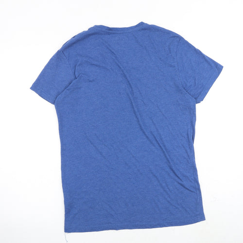 Pull&Bear Mens Blue Cotton T-Shirt Size M V-Neck