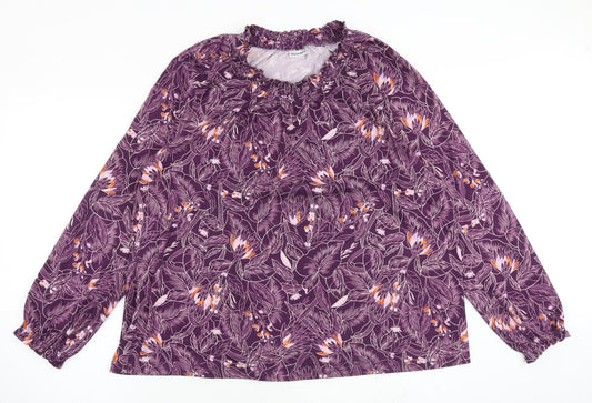 Damart Womens Purple Floral Polyester Basic Blouse Size 22 Round Neck