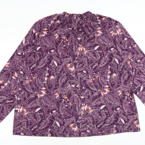 Damart Womens Purple Floral Polyester Basic Blouse Size 22 Round Neck