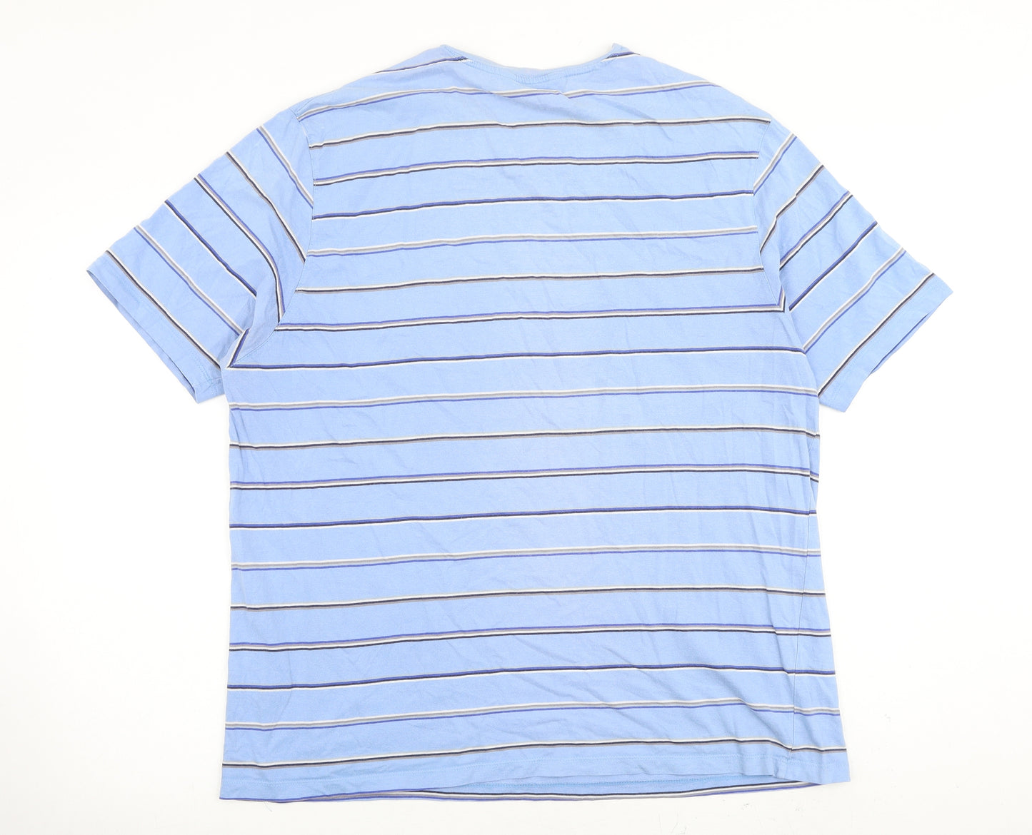 Marks and Spencer Mens Blue Striped Cotton T-Shirt Size XL V-Neck