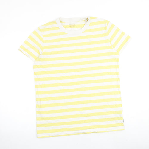 Esprit Mens Yellow Striped Cotton T-Shirt Size M Crew Neck