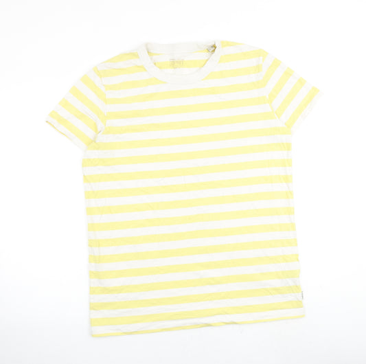 Esprit Mens Yellow Striped Cotton T-Shirt Size M Crew Neck