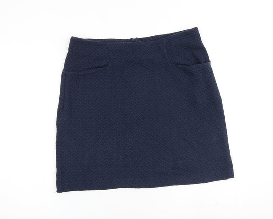 Fat Face Womens Blue Argyle/Diamond Cotton A-Line Skirt Size 12 Zip