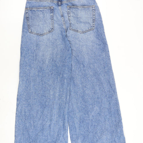 Denim & Co. Womens Blue Cotton Wide-Leg Jeans Size 8 L27 in Regular Zip