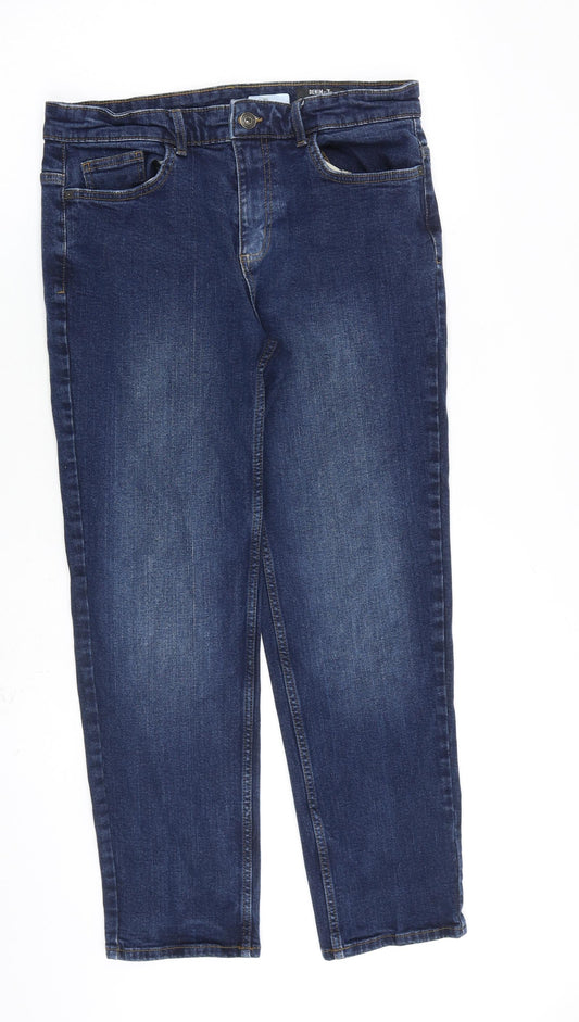 TU Mens Blue Cotton Straight Jeans Size 32 in L28 in Regular Zip