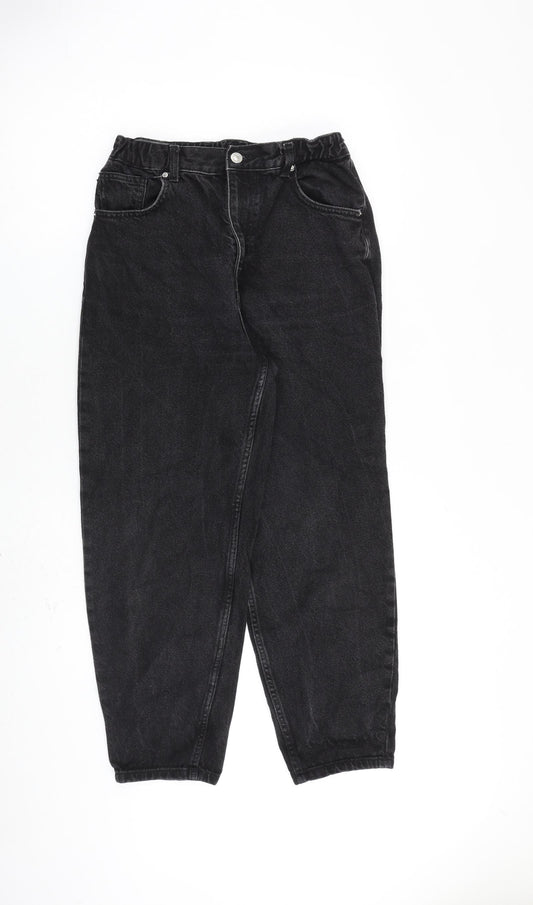 Bershka Womens Black Cotton Mom Jeans Size 26 in L26 in Regular Zip