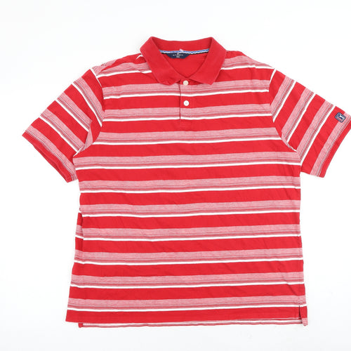 Blue Harbour Mens Red Striped 100% Cotton Polo Size XL Collared Button
