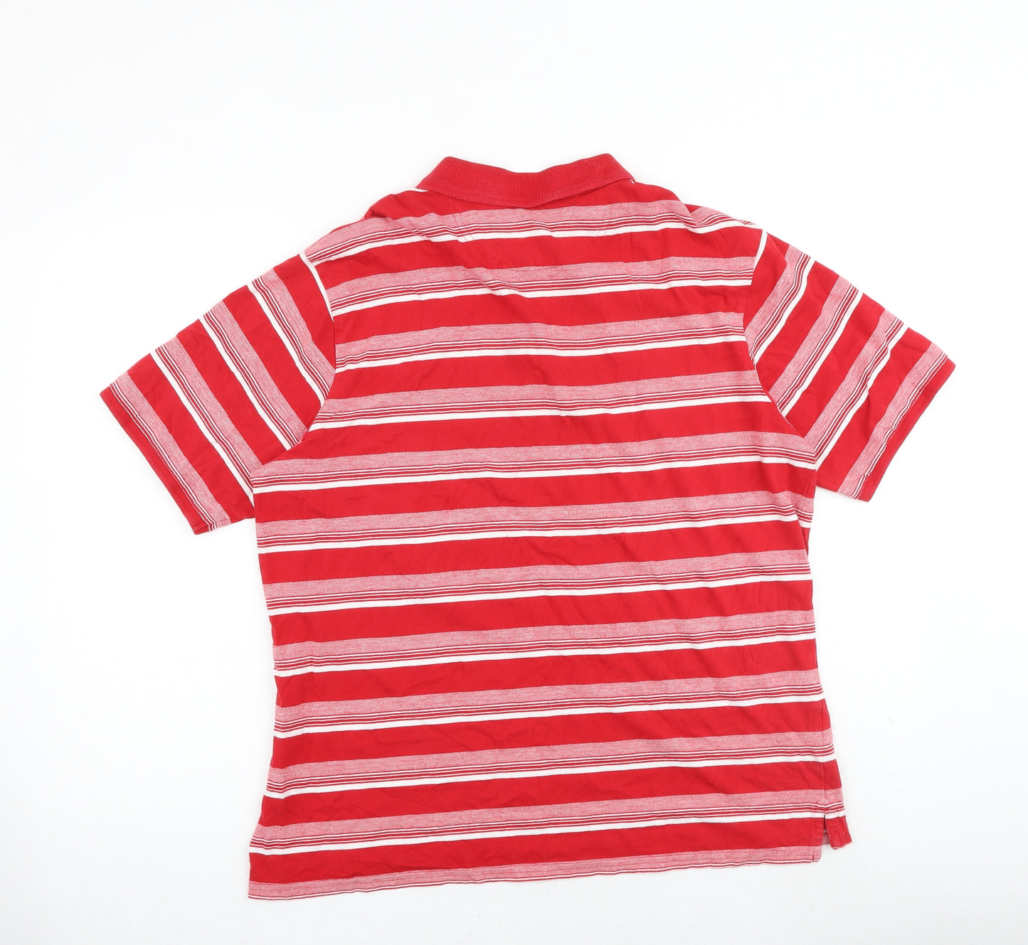 Blue Harbour Mens Red Striped 100% Cotton Polo Size XL Collared Button