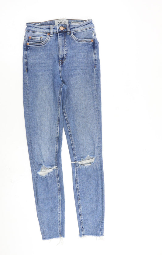 New Look Womens Blue Cotton Skinny Jeans Size 6 L26 in Regular Zip - Raw Hem