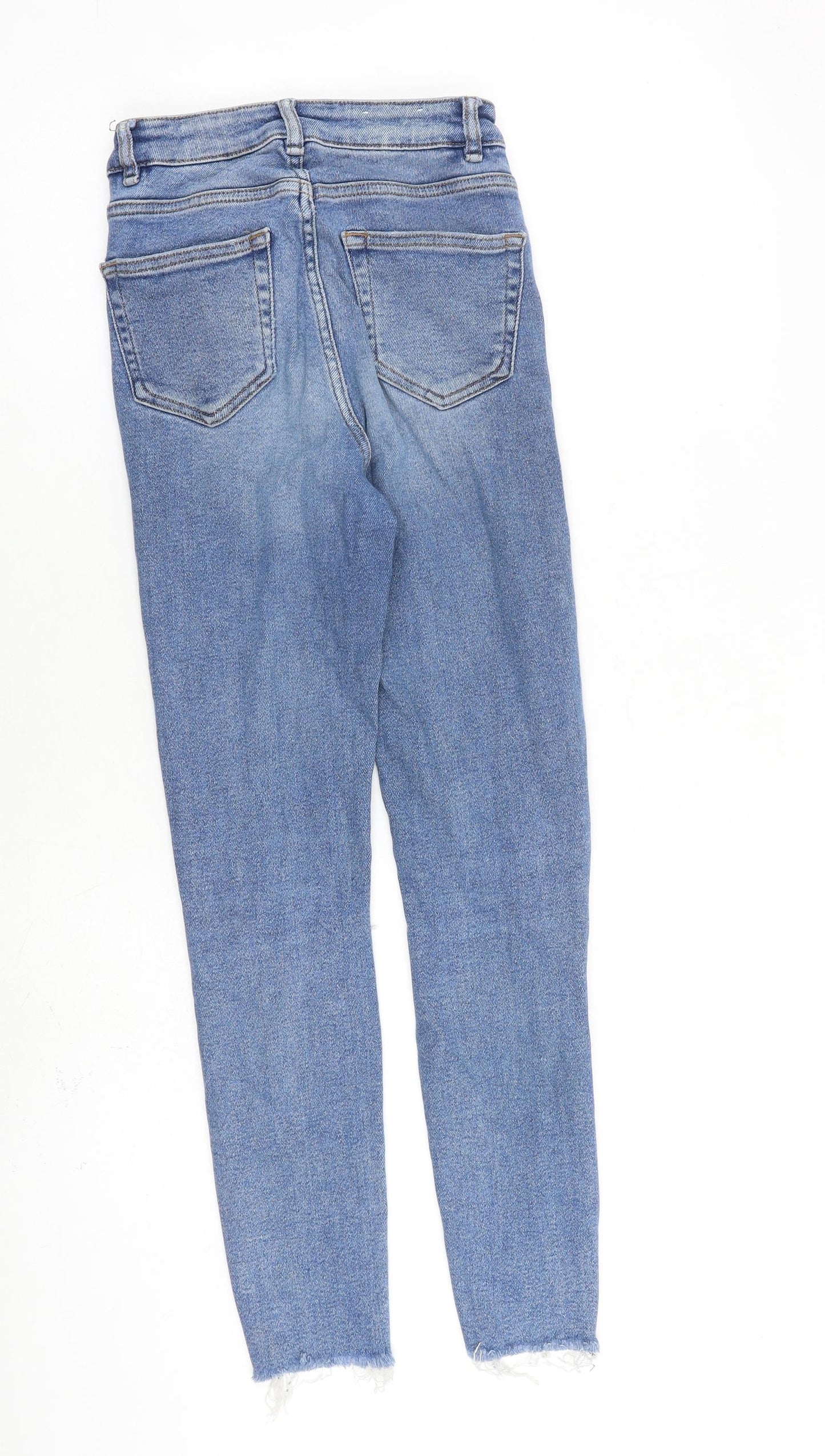 New Look Womens Blue Cotton Skinny Jeans Size 6 L26 in Regular Zip - Raw Hem