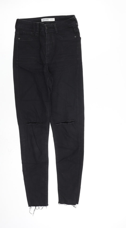 Zara Womens Black Cotton Skinny Jeans Size 6 L27 in Slim Zip - Raw Hem