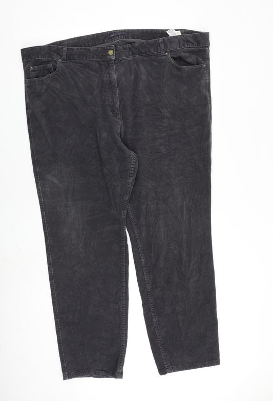 Marks and Spencer Womens Grey Cotton Trousers Size 24 L28 in Regular Zip