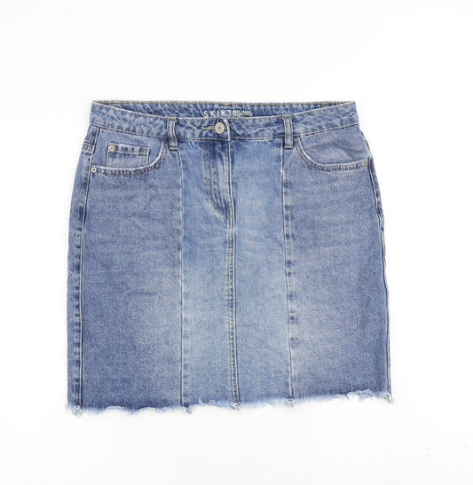 NEXT Womens Blue Cotton Mini Skirt Size 10 Zip