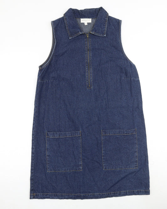 Apricot Womens Blue 100% Cotton Shirt Dress Size 12 Collared Zip