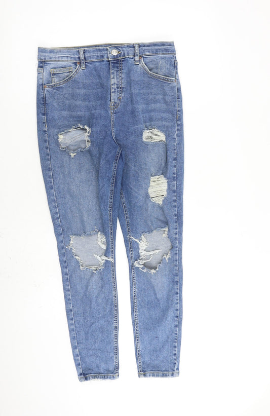 Topshop Womens Blue Cotton Skinny Jeans Size 32 in L30 in Regular Zip