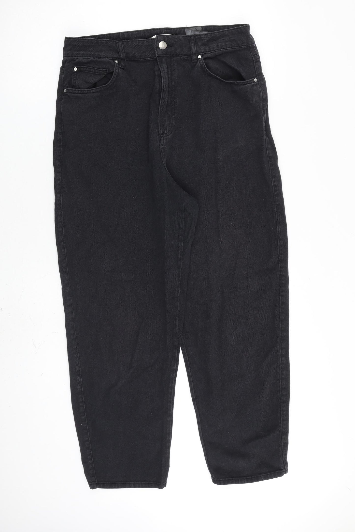 H&M Womens Black Cotton Tapered Jeans Size 14 L26 in Regular Zip