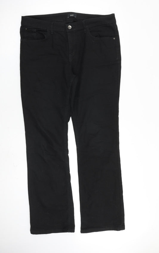 F&F Womens Black Cotton Straight Jeans Size 14 L30 in Regular Zip